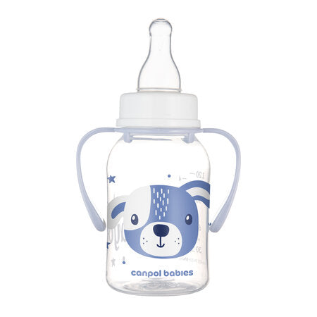 Canpol Babies Biberon cu gat ingust cu manere 120ml Pp Cute Animals 11/823_blu