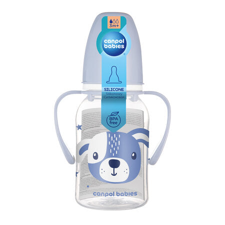 Canpol Babies Biberon cu gat ingust cu manere 120ml Pp Cute Animals 11/823_blu