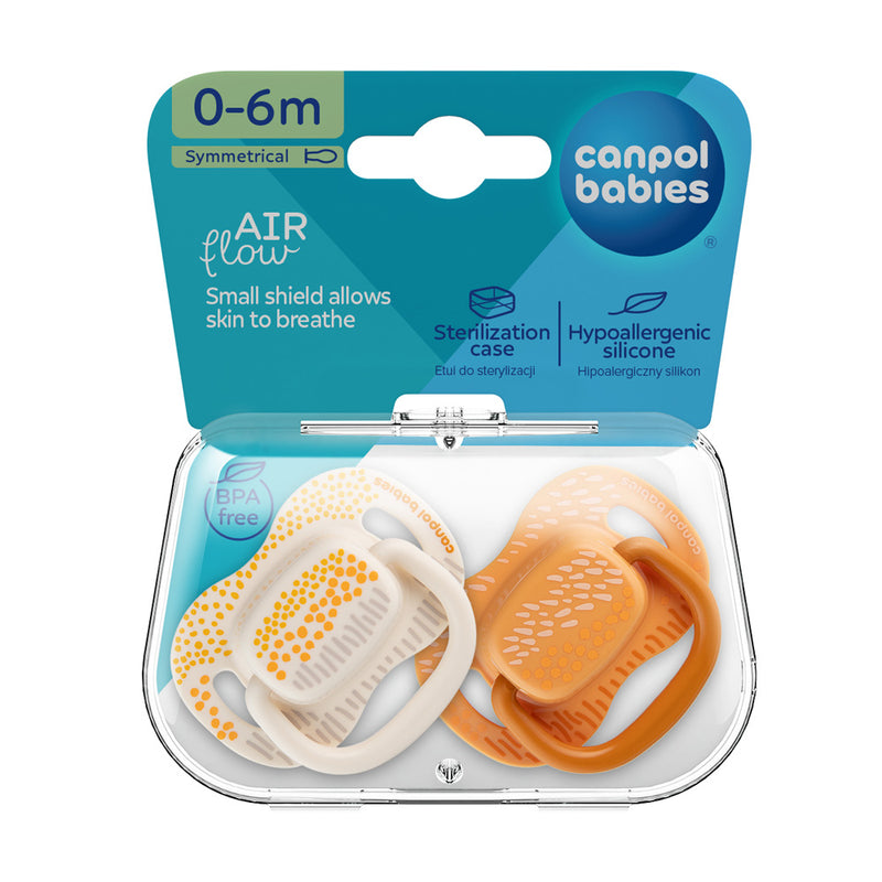 Canpol Babies Suzeta simetrica din silicon 0-6m Mountains 2 Pcs 34/930_Yel