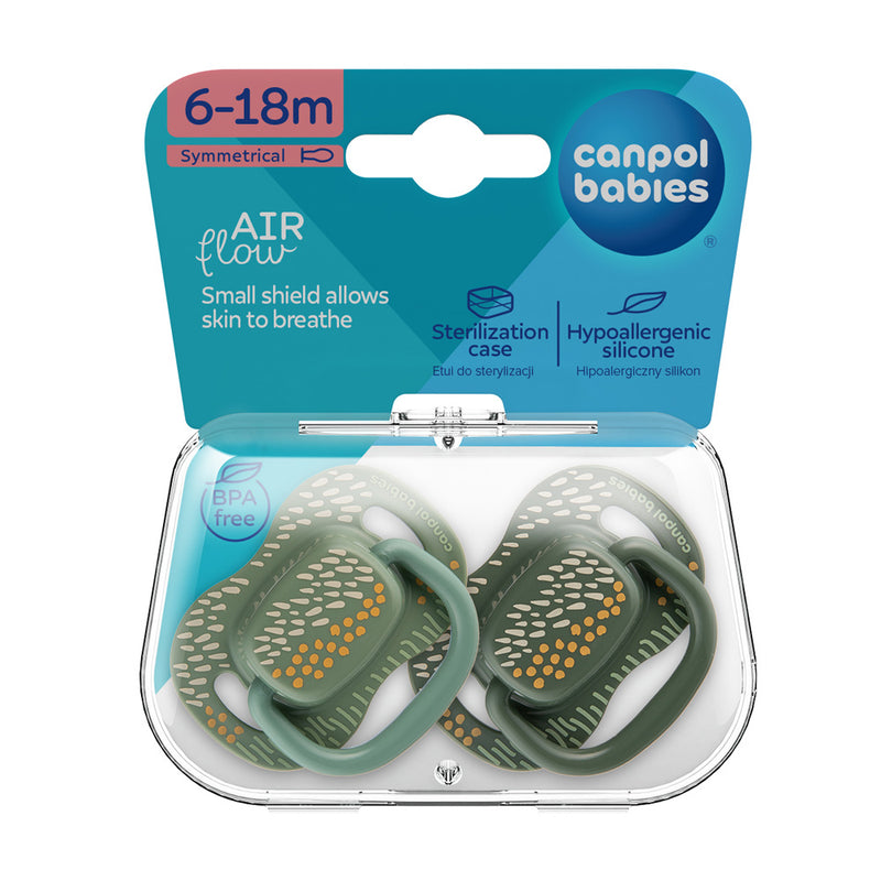 Canpol Babies Suzeta simetrica din silicon 6-18m Mountains 2 Pcs 34/931_Gre