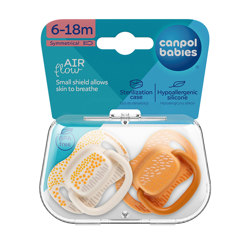 Canpol Babies Suzeta simetrica din silicon 6-18m Mountains 2 Pcs 34/931_Yel