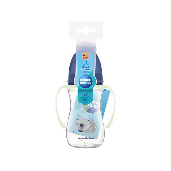 Canpol Babies Biberon Anticolic Gat Larg 240Ml Pp Easy Start Sleepy Koala cu manere fosforescente 35/237_blu
