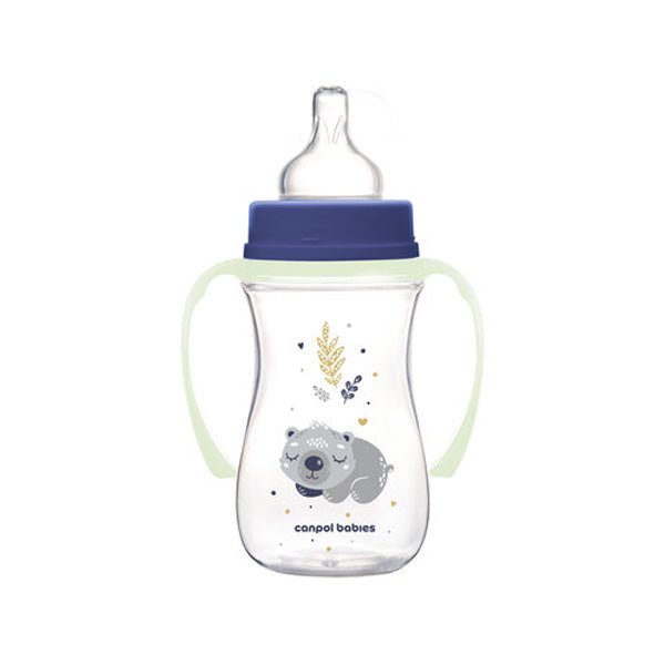 Canpol Babies Biberon Anticolic Gat Larg 240Ml Pp Easy Start Sleepy Koala cu manere fosforescente 35/237_blu