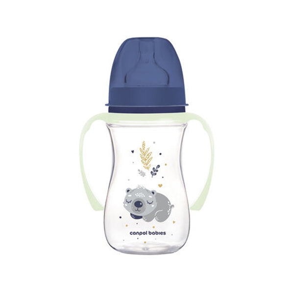 Canpol Babies Biberon Anticolic Gat Larg 240Ml Pp Easy Start Sleepy Koala cu manere fosforescente 35/237_blu