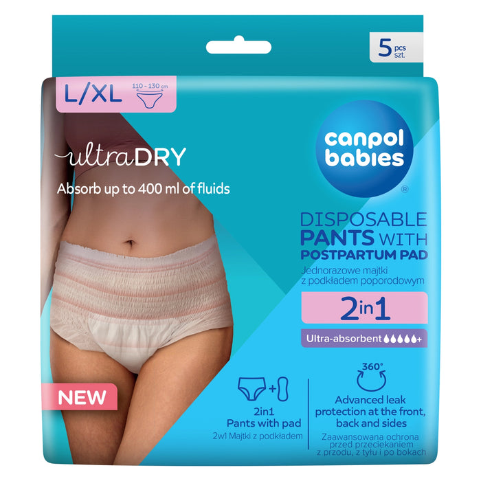 Chiloți postpartum de unică folosință,ultra-absorbanți, cu absorbant, (2 in 1) L/XL, 5 buc, 78/012, Canpol babies