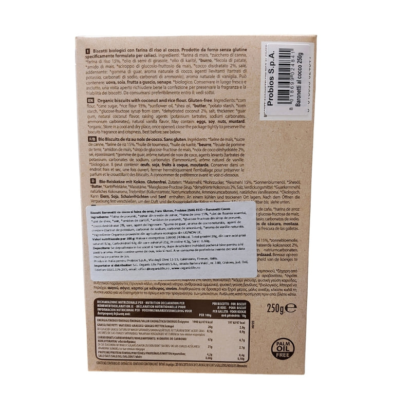 Probios Bio Biscuiti Baronetti Cu Cocos Si Faina de Orez , Fara Gluten 250G
