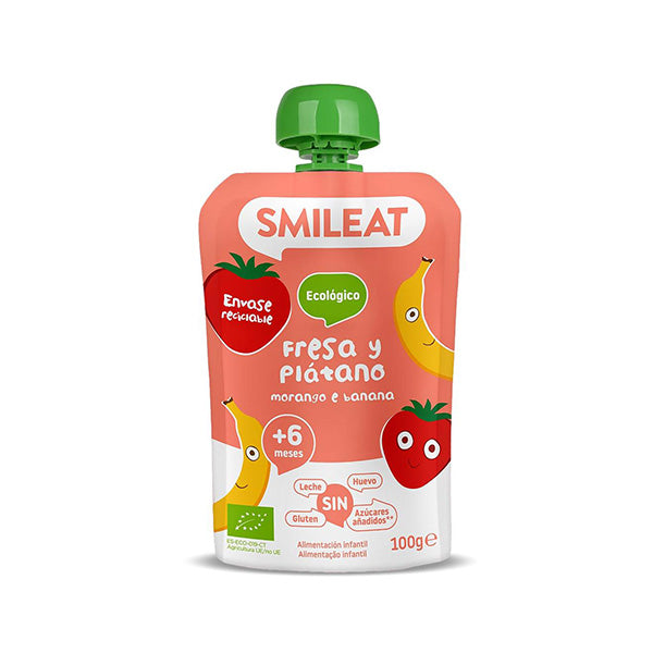 Smileat Gustare piure din banane si capsuni 100g, +6 luni, Eco