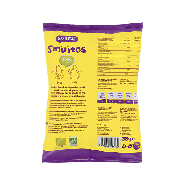 Smileat Pufuleti Smilitos cu ulei de masline 38g, +8 luni, Eco