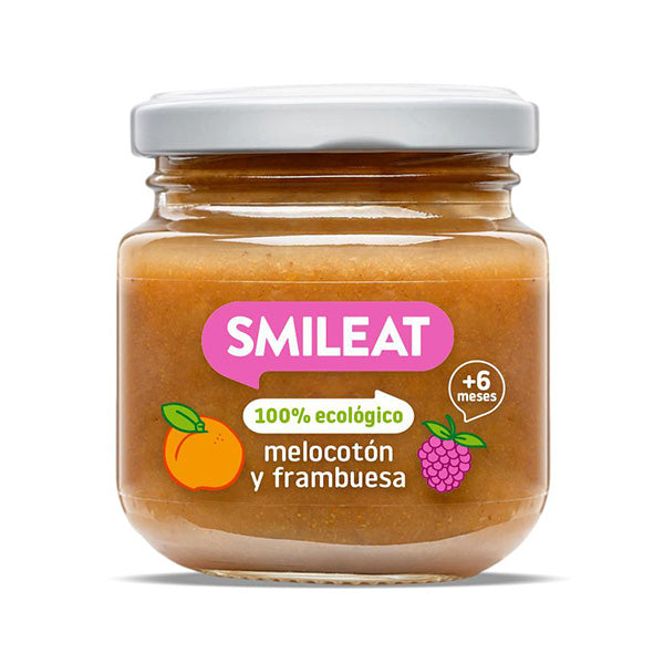 Smileat Piure din piersici si zmeura 130g, +6 luni, Eco