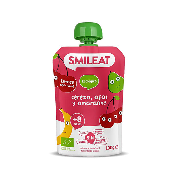 Smileat Gustare Piure din banane, pere, cirese, acai si amaranth 100g, +8 luni, Eco