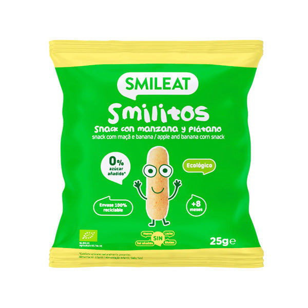 Smileat Pufuleti Smilitos cu ulei de masline, banane si mere 25g, +8 luni, Eco