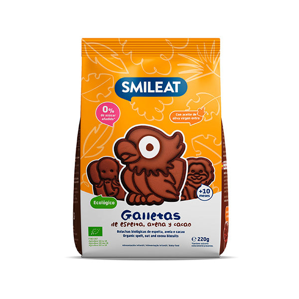 Smileat Biscuiti in forma de animalute, din grau spelt si cacao, +10 luni, 220g Eco