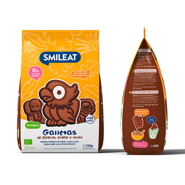 Smileat Biscuiti in forma de animalute, din grau spelt si cacao, +10 luni, 220g Eco