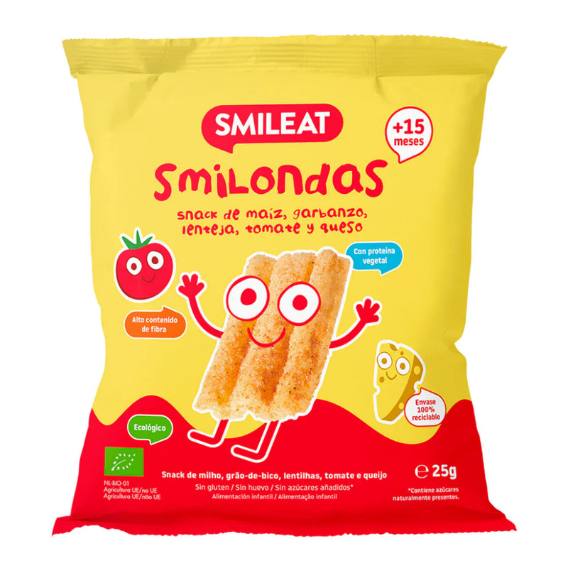 Smileat Crackers Smilondas cu porumb, naut, linte, rosii si branza 25g, +15 luni, Eco