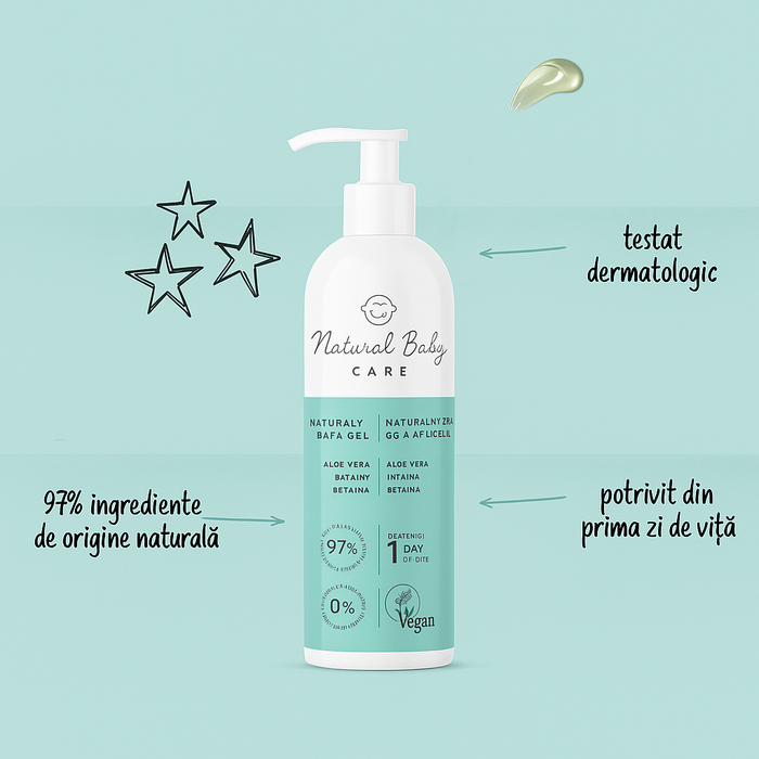 Gel de dus natural pentru bebelusi, 200 ml