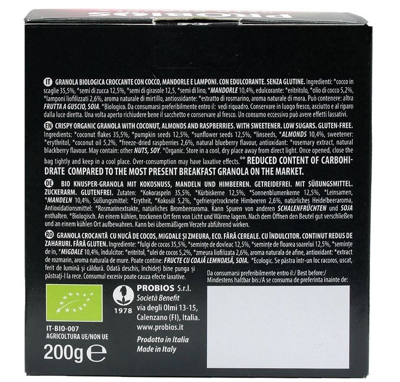 Probios KETO Granola cocos și zmeură 200G, ECO