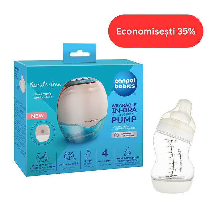 Pachet alaptare cu Pompa de san electrica Hands Free si Biberon S-Shape