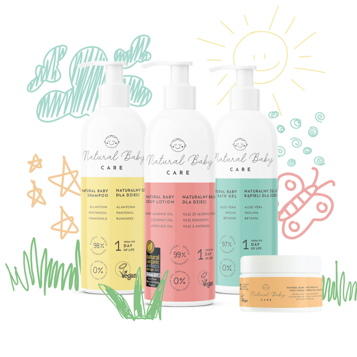Set de 4 produse naturale pentru ingrijirea bebelusului 0+