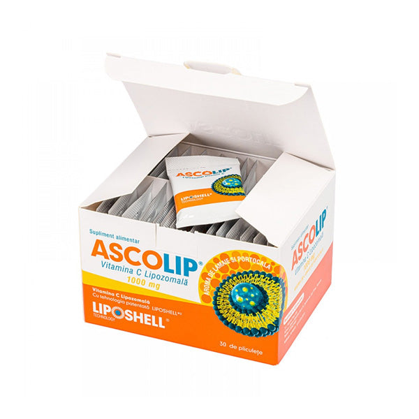 Vitamina C Lipozomală 1000 mg LIPOSHELL®, cu aromă de portocale (30 plicuri), ASCOLIP
