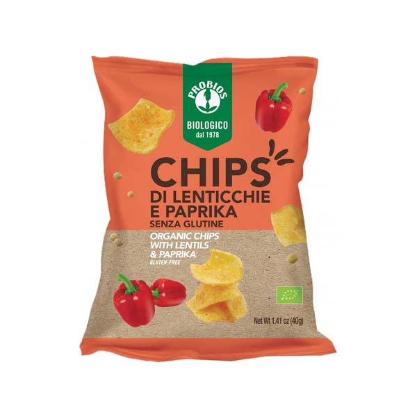 Bio Chipsuri Cu Linte Si Paprika fără gluten, 40G, Probios