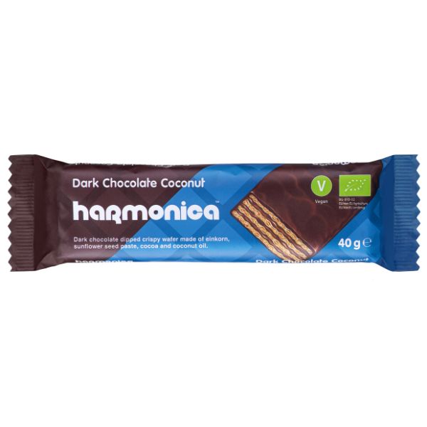 Harmonica Bio Napolitana Vegana Cu Cocos Invelita In Ciocolata 40 G
