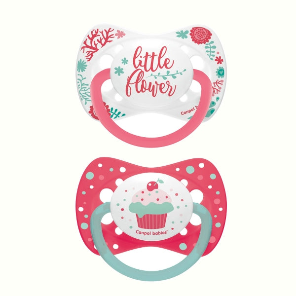 Canpol Babies Suzeta Simetrica Din Silicon 2 Buc 6-18 Luni Wild Nature+Cupcake_Corai - 23/955_Cor