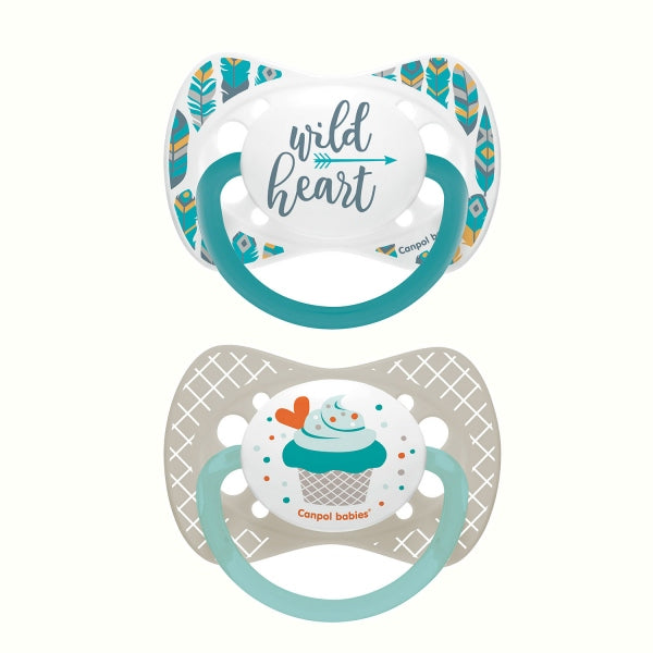 Canpol Babies Suzeta Simetrica Din Silicon 2 Buc 6-18 Luni Wild Nature+Cupcake_Gri - 23/955_Grey